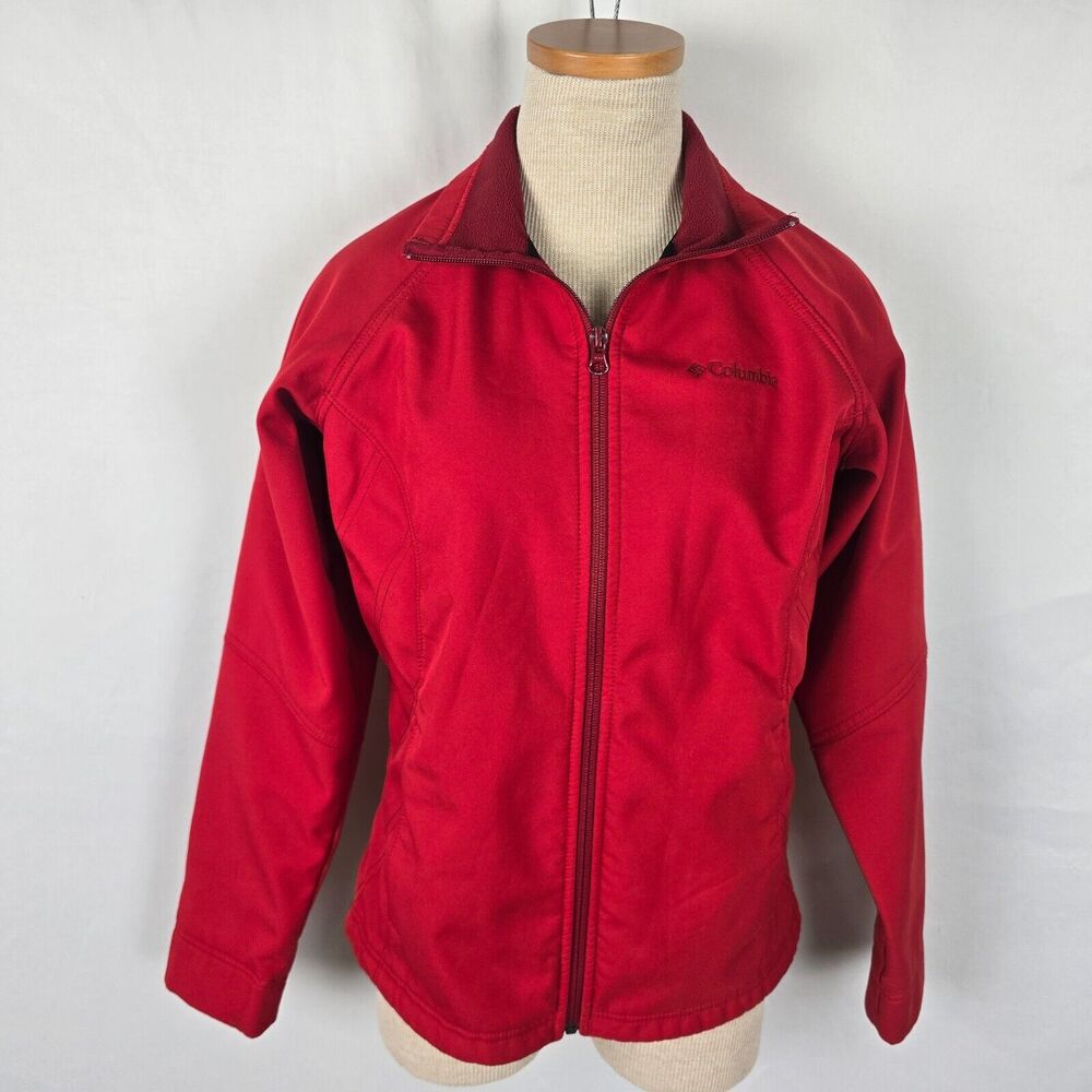 Columbia Jacket Women's Small Red Full Zip Up Fleeced Line Satin Like